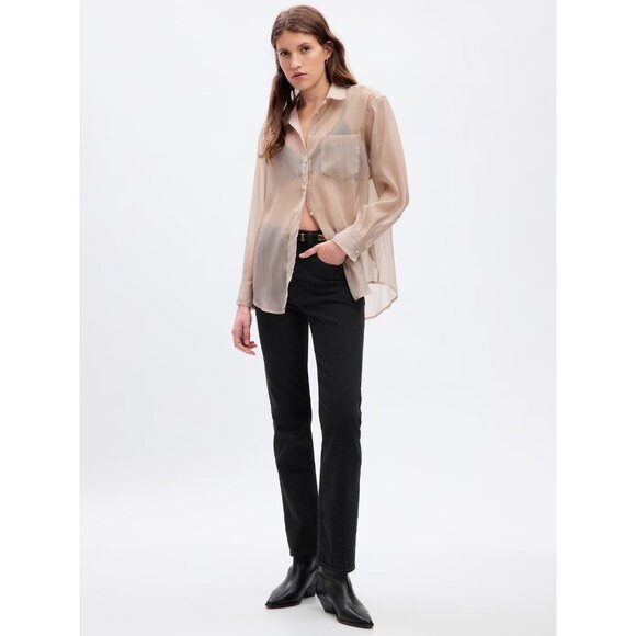 NWOT GAP Bedrock Beige Sheer Organza Oversized Button Up Big Shirt, Size S - Picture 1 of 13